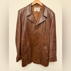 Men's Vintage Brown Leather Jacket 42L mint condition!